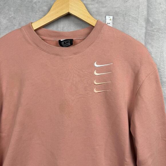 Nike Pink Crewneck Sweatshirt Multi Swoosh Embroidery Women Sz Medium Y2K Casual - Picture 2 of 8